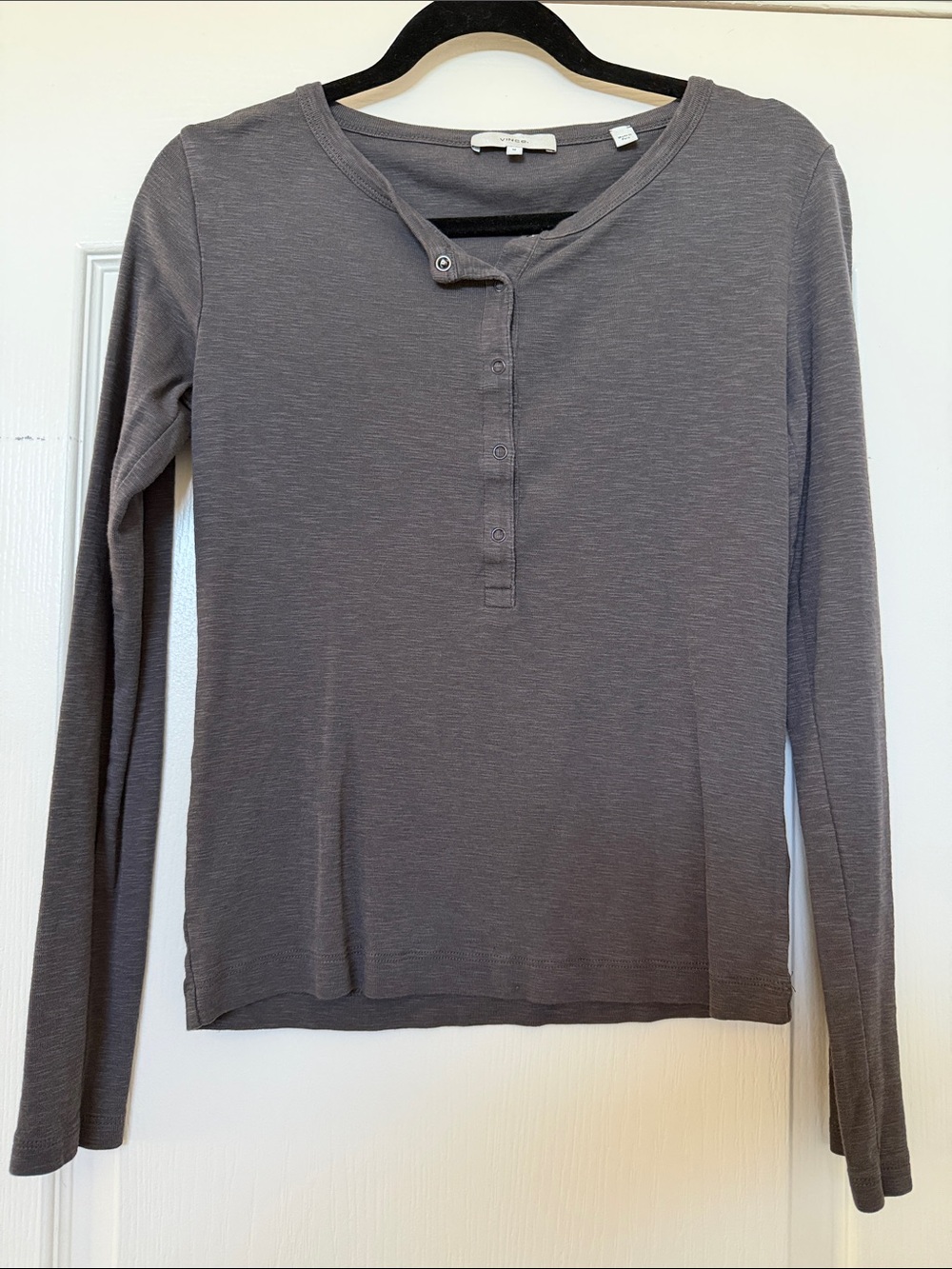 Vince Gray Long Sleeve Henley Top — Snap Button Placket
